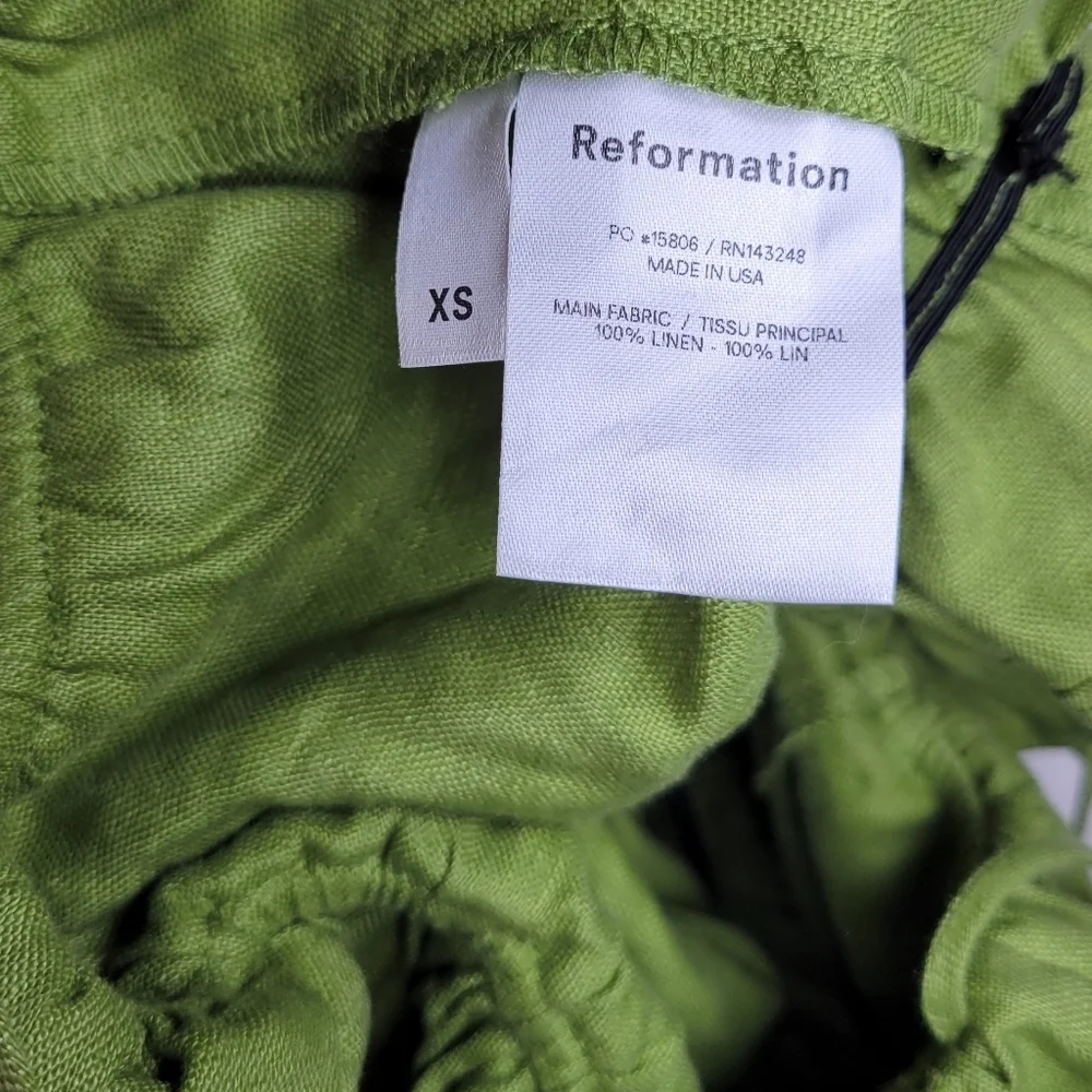 Reformation Ruskin Green Linen Crop Top XS Cottagecore Tank